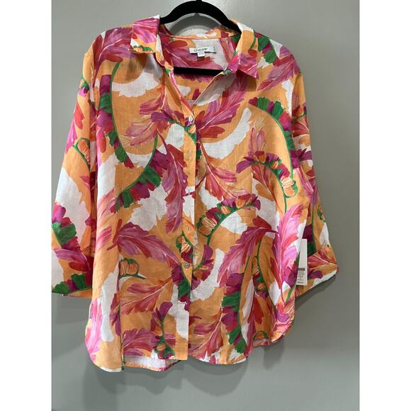 NWT Chicos Womens 100% Linen Button Up Shirt 3/4 Sleeve Top Blouse $99 size 16 - Picture 1 of 7